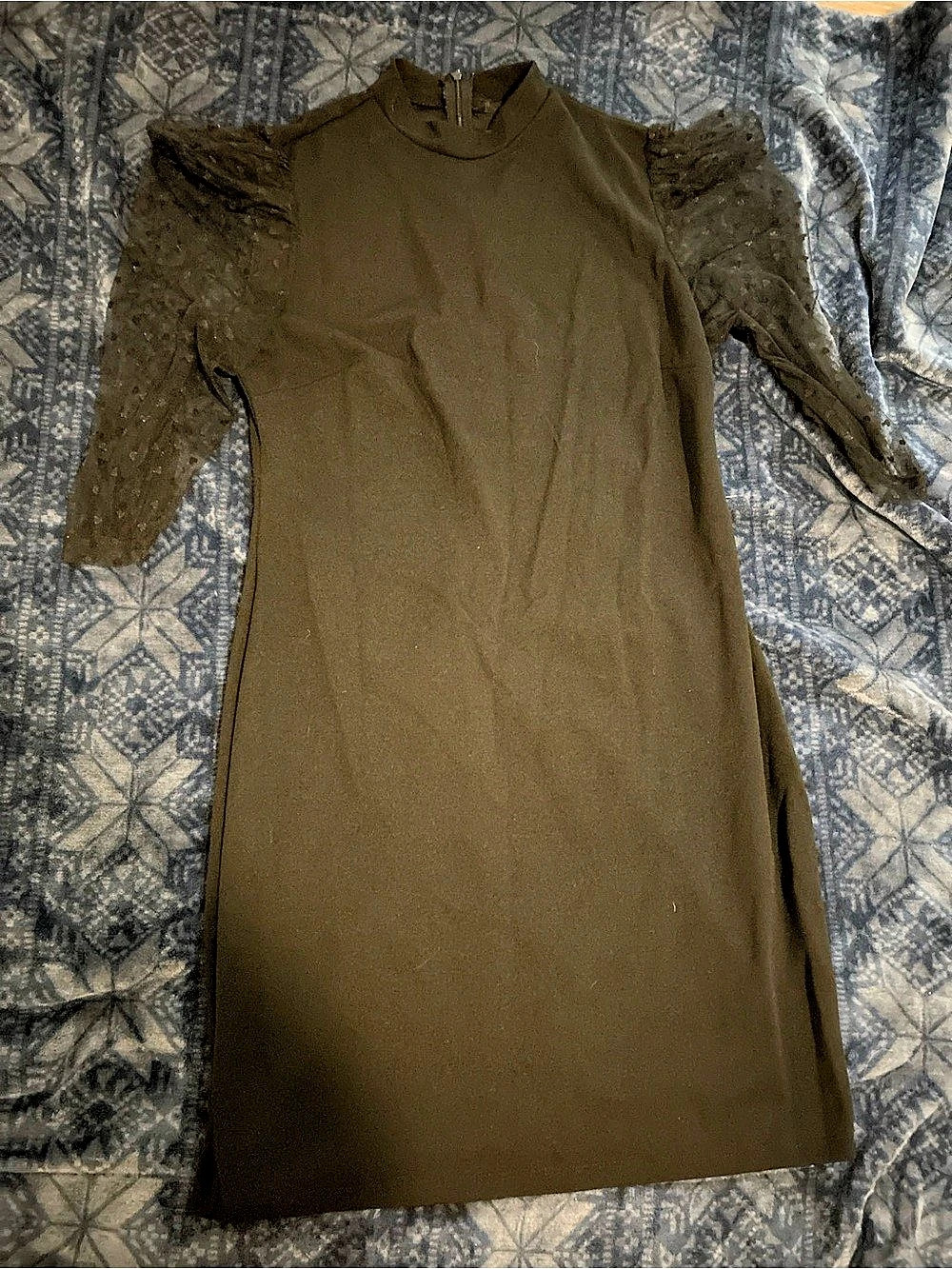 Women's Mini Dress in Black With Sheer Sleeves